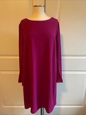 AGB Dress Split Long-Sleeve Shift Dress in Deep Magenta Size 16